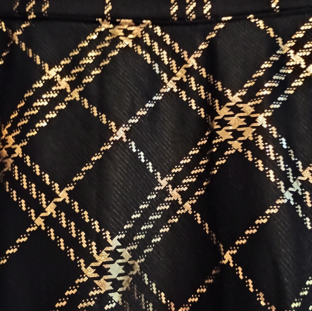Laura Scott Black And Gold Houndstooth Plaid A‎ Line Skirt Academia Office Siren - Picture 8 of 10